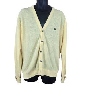 Vintage 70s Izod Lacoste Yellow Cardigan Sweater Mens XL Norm Core Grandpa